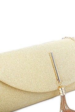 DESIGNER CHIC SILKY CHAIN TASSEL CLUTCH WITH CHAIN