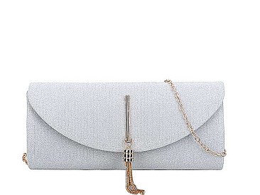 DESIGNER CHIC SILKY CHAIN TASSEL CLUTCH WITH CHAIN