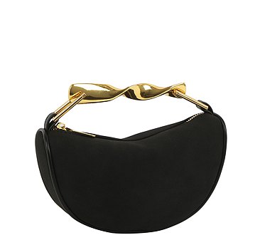 Twisted Top Handle Suede Satchel Bag