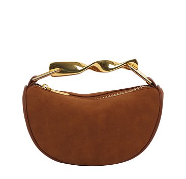 Twisted Top Handle Suede Satchel Bag