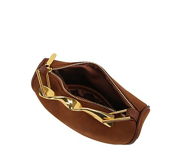 Twisted Top Handle Suede Satchel Bag