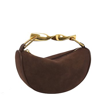 Twisted Top Handle Suede Satchel Bag