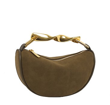 Twisted Top Handle Suede Satchel Bag