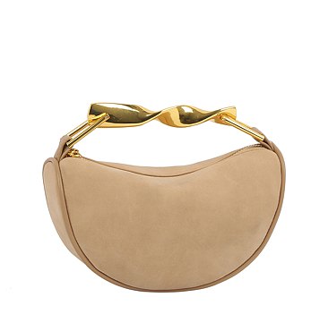 Twisted Top Handle Suede Satchel Bag
