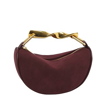 Twisted Top Handle Suede Satchel Bag