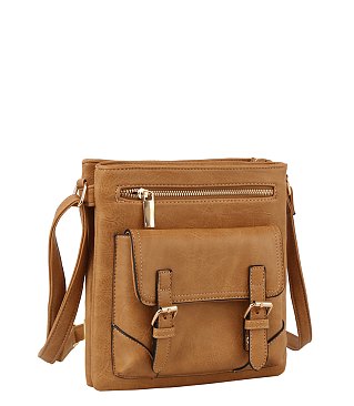 Front Buckle Detail Vintage Crossbody Bag