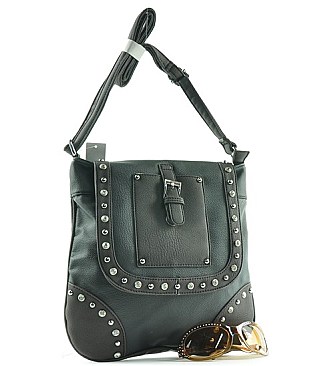 LARGE QUALITY LEATHER LIKE RHINESTONE MESSENGER