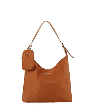 2-in-1 Daily Nylon Hobo Shoulder Bag With Matching Mini Pouch