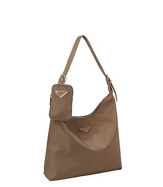 2-in-1 Daily Nylon Hobo Shoulder Bag With Matching Mini Pouch