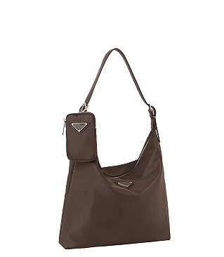 2-in-1 Daily Nylon Hobo Shoulder Bag With Matching Mini Pouch