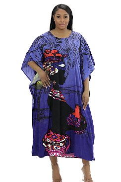 FASHIONABLE AFRICAN GODDESS PRINT CAFTAN ROBE DRESS