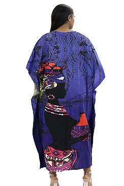 FASHIONABLE AFRICAN GODDESS PRINT CAFTAN ROBE DRESS