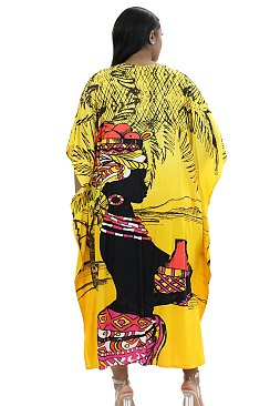 FASHIONABLE AFRICAN GODDESS PRINT CAFTAN ROBE DRESS