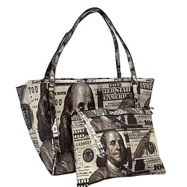 OVERSIZE  Hundred Dollar Bill Print Tote Bag With Pouch Set
