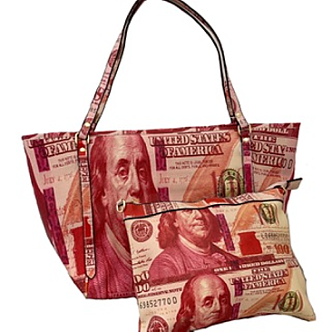 OVERSIZE  Hundred Dollar Bill Print Tote Bag With Pouch Set