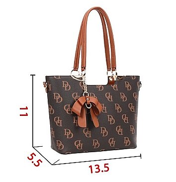 3 in 1 Monogram D Tasseled Tote, Messenger Bag and Wallet Set