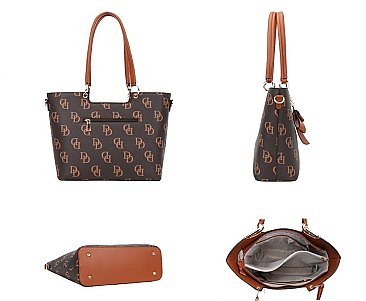 3 in 1 Monogram D Tasseled Tote, Messenger Bag and Wallet Set