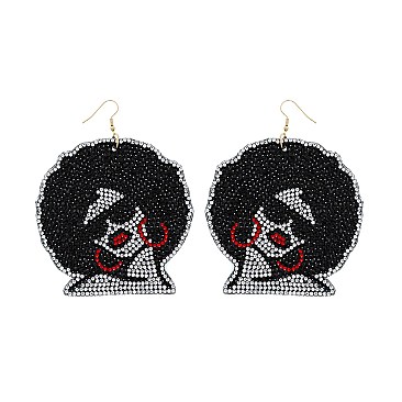 4" inch Afro Crystals on Leather Earrings