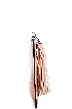 FASHION HOLOGRAM TINT BIG TASSEL CLUTCH WITH CHAIN