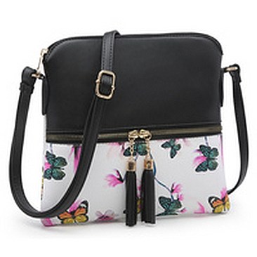Flower Butterfly Printed Colorblock Tassel Zipper