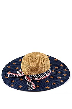 STYLISH STAR AND STRIPE NATURAL FIBER WOVEN SUN HAT