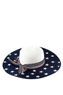 STYLISH STAR AND STRIPE NATURAL FIBER WOVEN SUN HAT