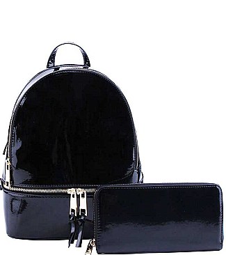 STYLISH 2IN1 CHIC GLOSSY FASHION BACKPACK WITH MATCHING WALLET JYMH-1082-W