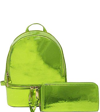 STYLISH 2IN1 CHIC GLOSSY FASHION BACKPACK WITH MATCHING WALLET JYMH-1082-W