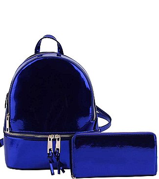 STYLISH 2IN1 CHIC GLOSSY FASHION BACKPACK WITH MATCHING WALLET JYMH-1082-W