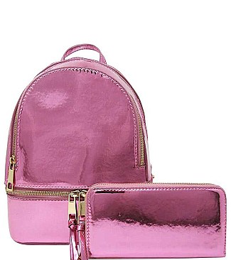 STYLISH 2IN1 CHIC GLOSSY FASHION BACKPACK WITH MATCHING WALLET JYMH-1082-W
