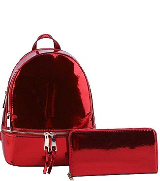 STYLISH 2IN1 CHIC GLOSSY FASHION BACKPACK WITH MATCHING WALLET JYMH-1082-W