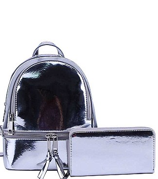 STYLISH 2IN1 CHIC GLOSSY FASHION BACKPACK WITH MATCHING WALLET JYMH-1082-W