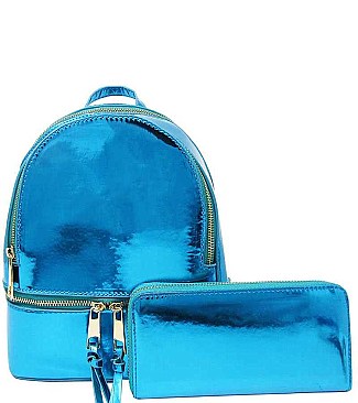STYLISH 2IN1 CHIC GLOSSY FASHION BACKPACK WITH MATCHING WALLET JYMH-1082-W