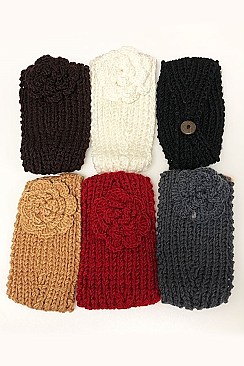 PACK OF 12 COMFY ASSORTED COLOR FLOWER KNITTED HEAD WRAP