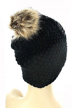 Embedded Crystal Faux Fur Pom Pom Beanies FM-MHA2555