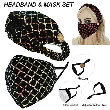 FASHIONABLE SEQUIN HEADBAND & BLING MASK SET