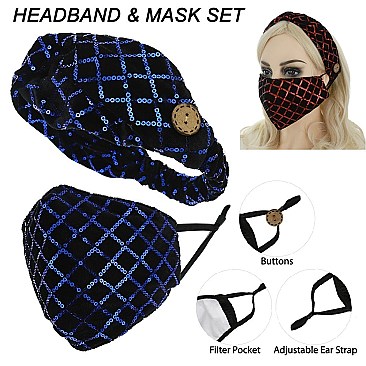 FASHIONABLE SEQUIN HEADBAND & BLING MASK SET