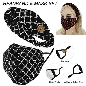 FASHIONABLE SEQUIN HEADBAND & BLING MASK SET