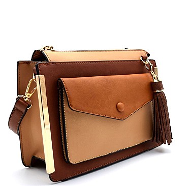 MJ0013-LP Hardware Accent Color Block Structured Cross Body