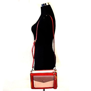 MJ0013-LP Hardware Accent Color Block Structured Cross Body