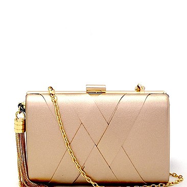 MJ500-LP Metal Tassel Accent Woven Detail Frame Hard Clutch