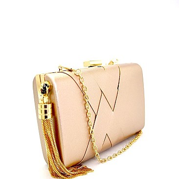 MJ500-LP Metal Tassel Accent Woven Detail Frame Hard Clutch