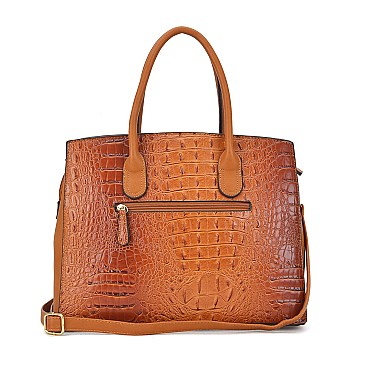 Ostrich & Croco Embossed Satchel With Matching wallet