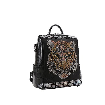 Tiger Face Rhinestone Real Leather Backpacks