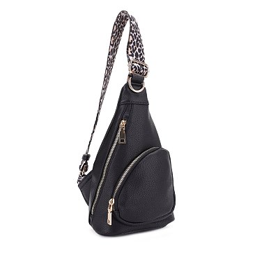 Dual Compartment Sling Bag with Leopard Strap