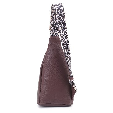Dual Compartment Sling Bag with Leopard Strap