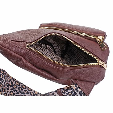 Dual Compartment Sling Bag with Leopard Strap