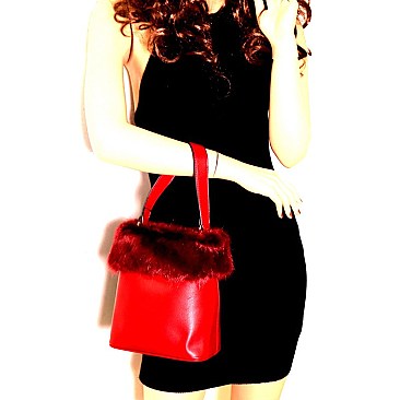 Faux-Fur Accent Bucket Satchel with Snake Print MH-MM7301