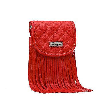 Western Fringe Quilted Crossbody Cell Phone Purse