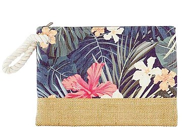 TROPICAL FLOWER PRINT 2-TONE CLUTCH BAG